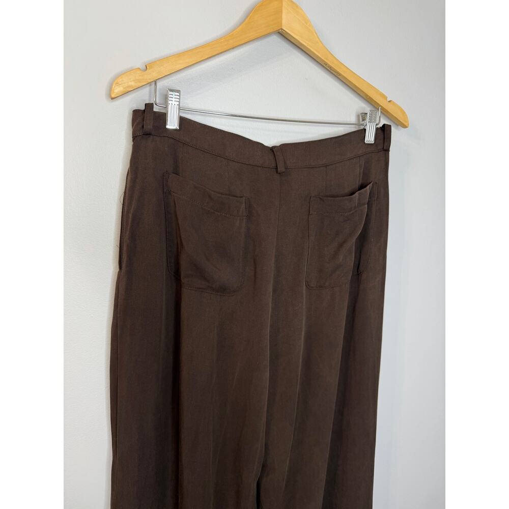 NA NIN Winnie Tencel Pleated Pant High Rise Relax Cocoa Brown Women's L - Picture 5 of 11